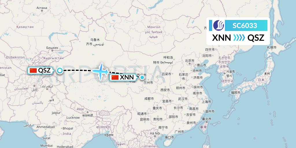 SC6033 Shandong Airlines Flight Map: Xining to Hotan