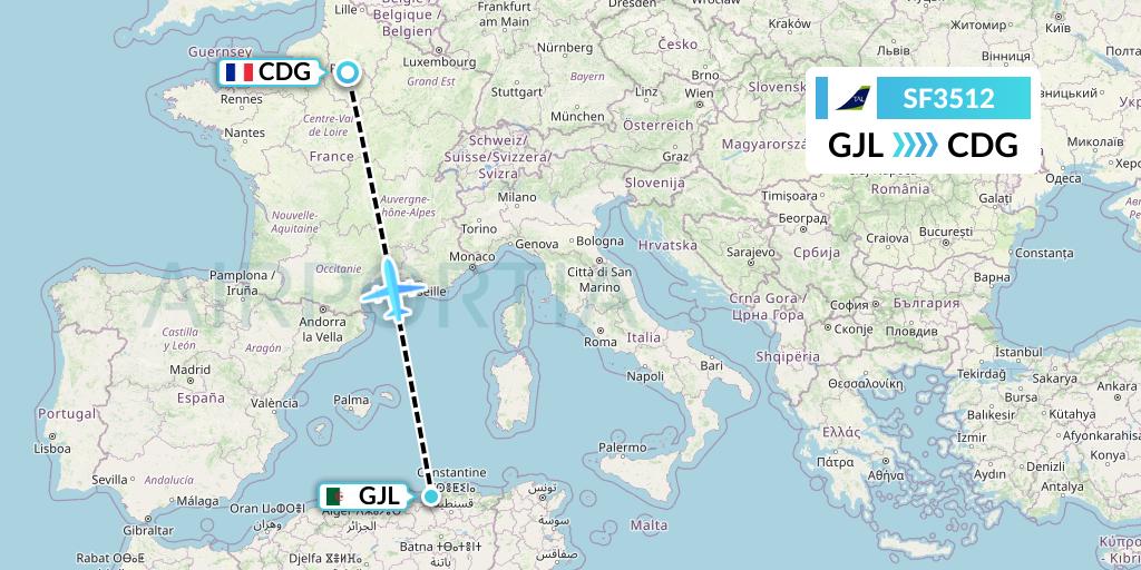 SF3512 Tassili Airlines Flight Map: Jijel to Paris