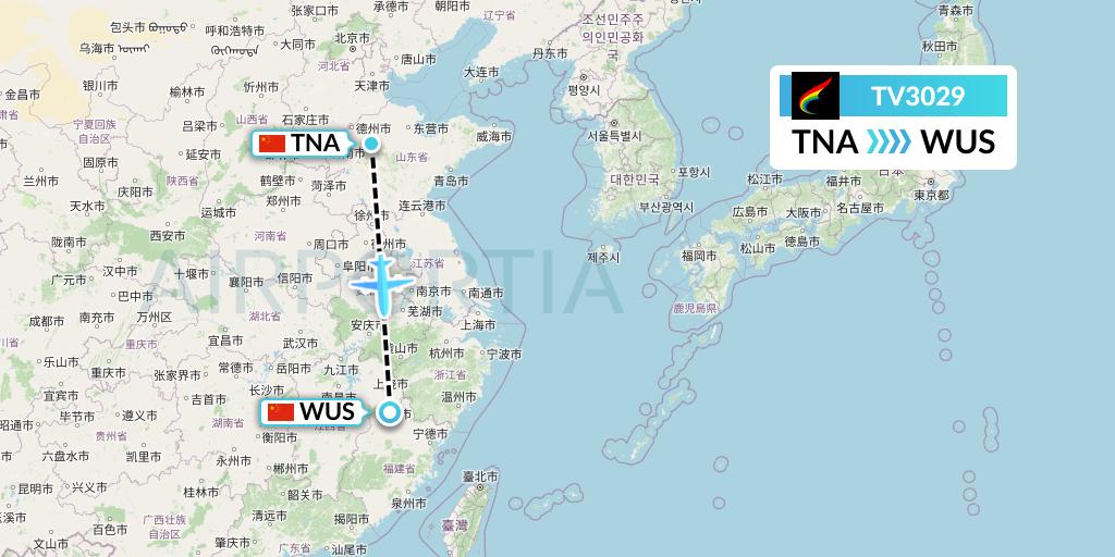 TV3029 Tibet Airlines Flight Map: Jinan to Wuyishan