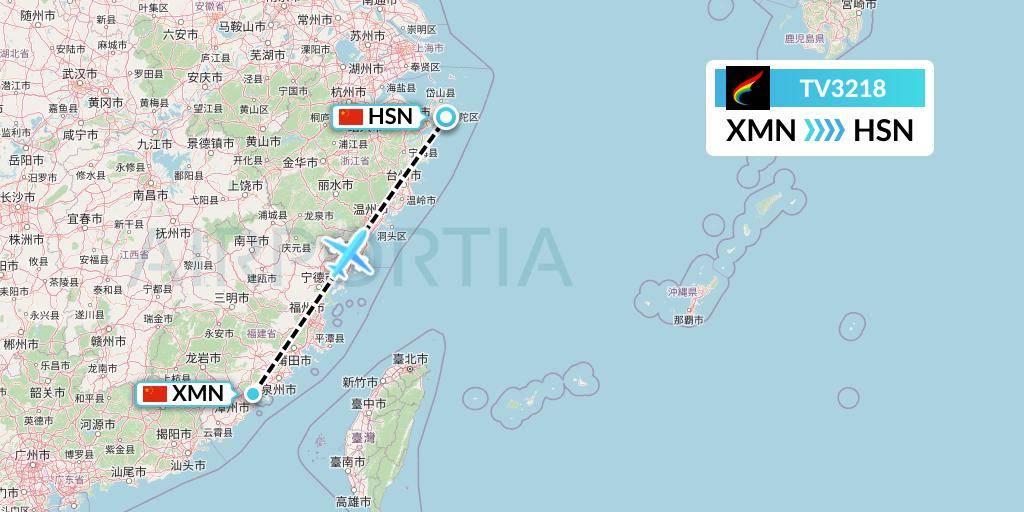 TV3218 Tibet Airlines Flight Map: Xiamen to Zhoushan