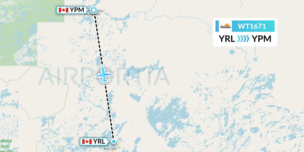 WT1671 Swiftair Flight Map: Red Lake to Pikangikum