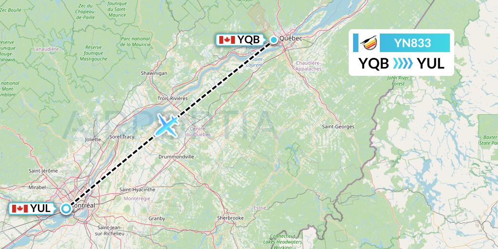 YN833 Air Creebec Flight Map: Quebec to Montreal