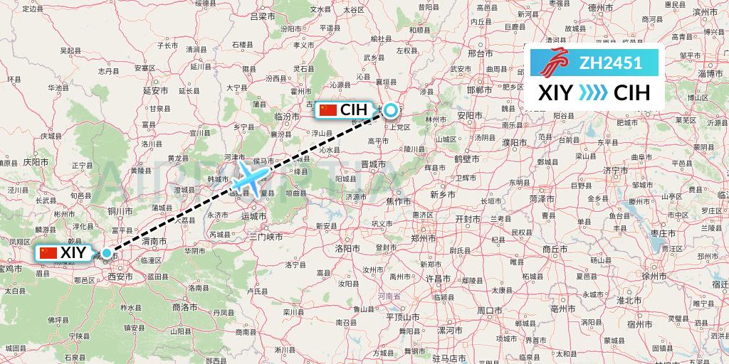 ZH2451 Shenzhen Airlines Flight Map: Xi'an to Changzhi