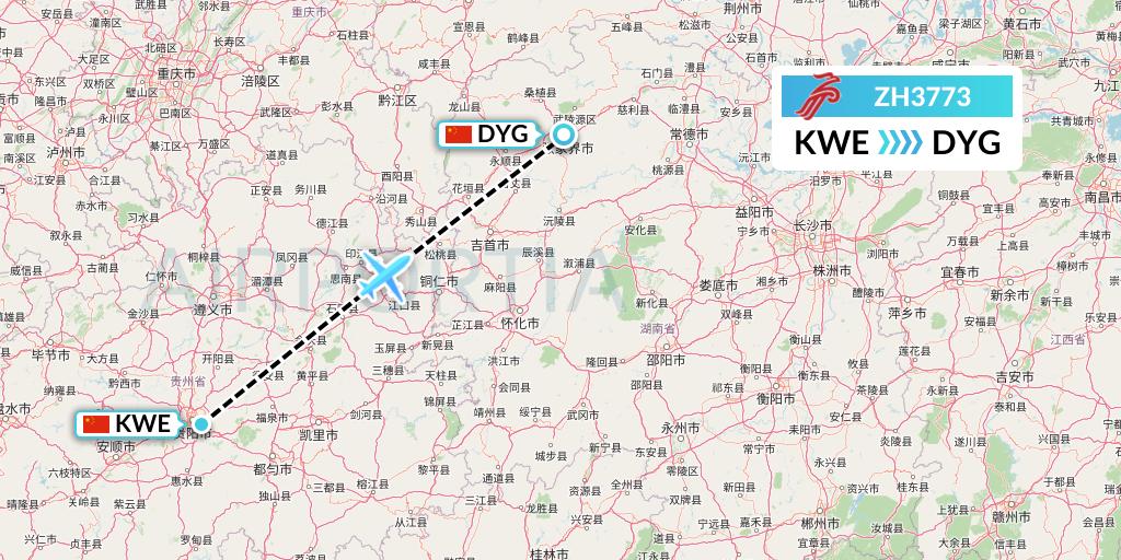 ZH3773 Shenzhen Airlines Flight Map: Guiyang to Dayong