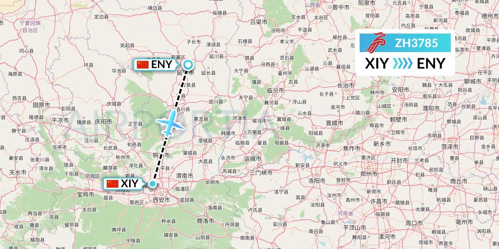 ZH3785 Shenzhen Airlines Flight Map: Xi'an to Yan'an