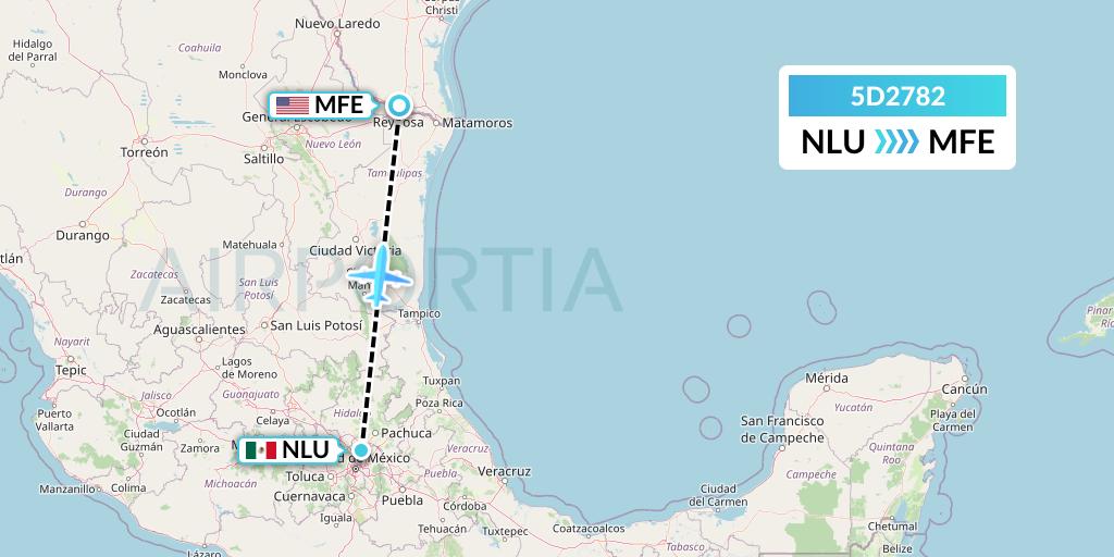 5D2782 Aeromexico Connect Flight Map: Reyes Acozac to McAllen