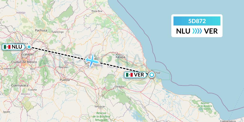 5D872 Aeromexico Connect Flight Map: Reyes Acozac to Veracruz