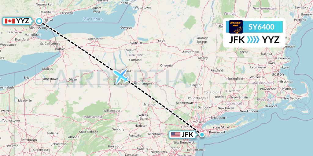 5Y6400 Atlas Air Flight Map: New York to Toronto