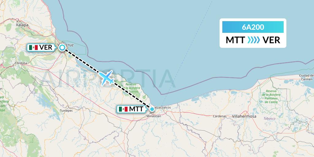 6A200 Armenia Airways Aircompany CJSC Flight Map: Minatitlan to Veracruz