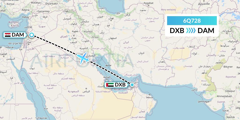 6Q728 Cham Wings Airlines Flight Map: Dubai to Damascus