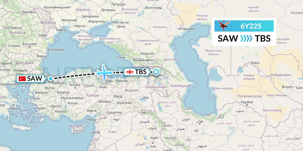 6Y225 SmartLynx Flight Map: Istanbul to Tbilisi