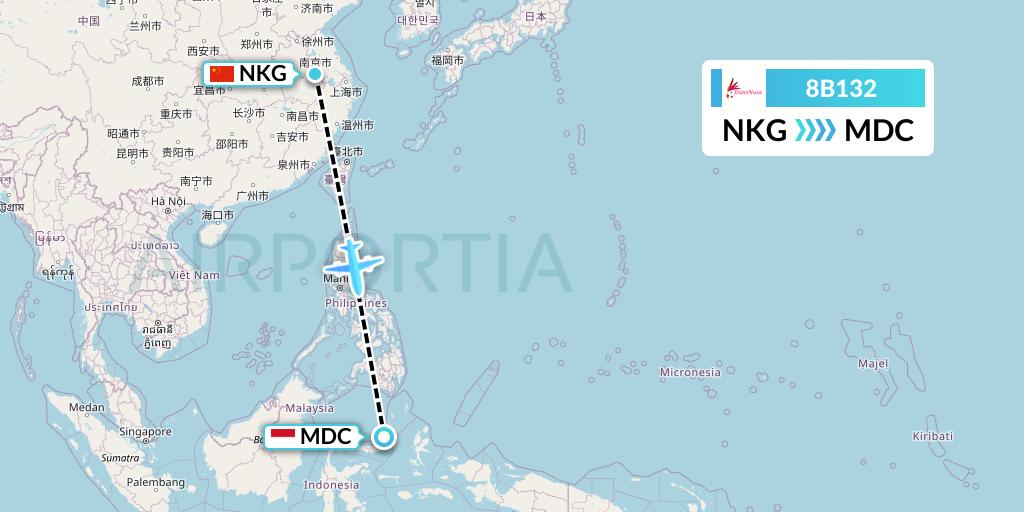8B132 TransNusa Flight Map: Nanjing to Manado