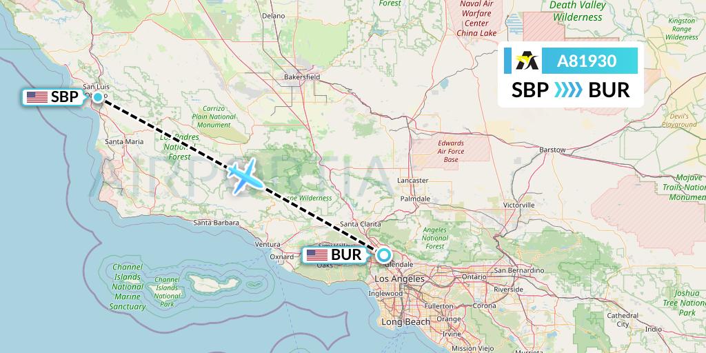 A81930 Aerolink Uganda Flight Map: San Luis Obispo to Burbank