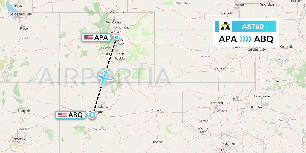 A8760 Aerolink Uganda Flight Map: Denver to Albuquerque