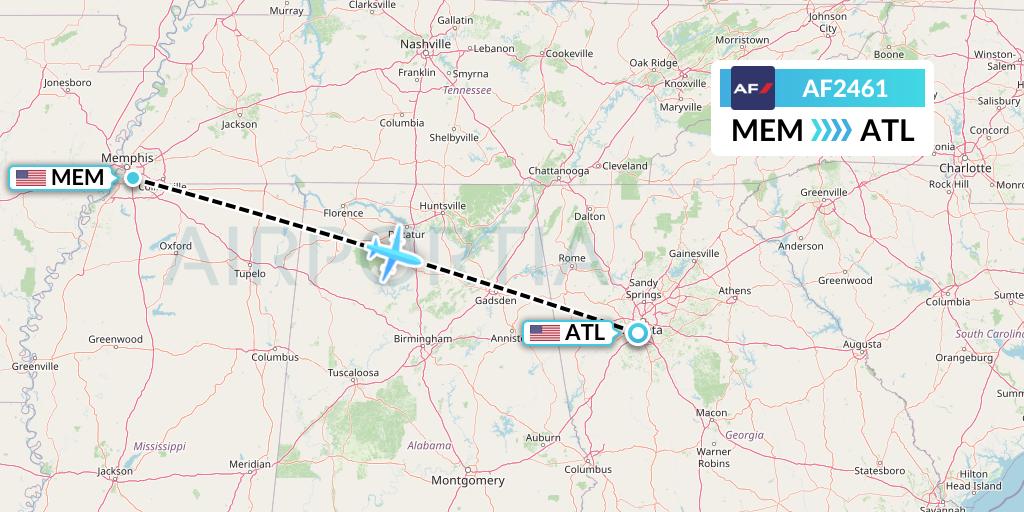 AF2461 Air France Flight Map: Memphis to Atlanta