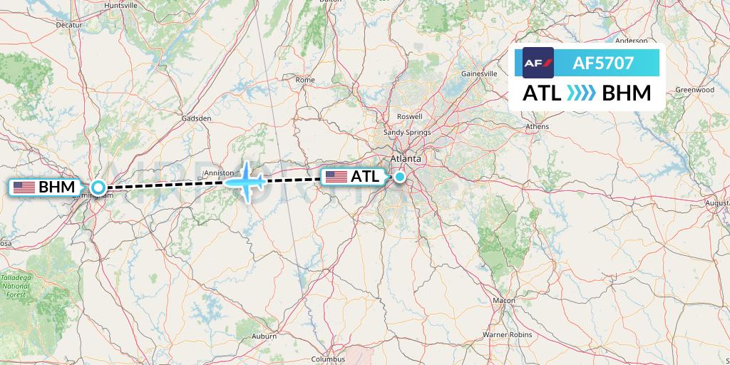 AF5707 Air France Flight Map: Atlanta to Birmingham
