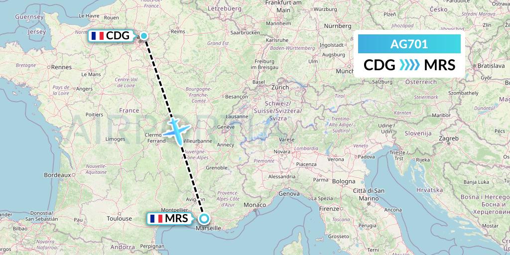 AG701 Aruba Airlines Flight Map: Paris to Marseille