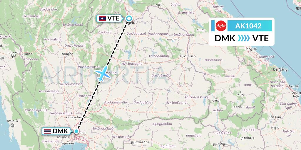AK1042 AirAsia Flight Map: Bangkok to Vientiane