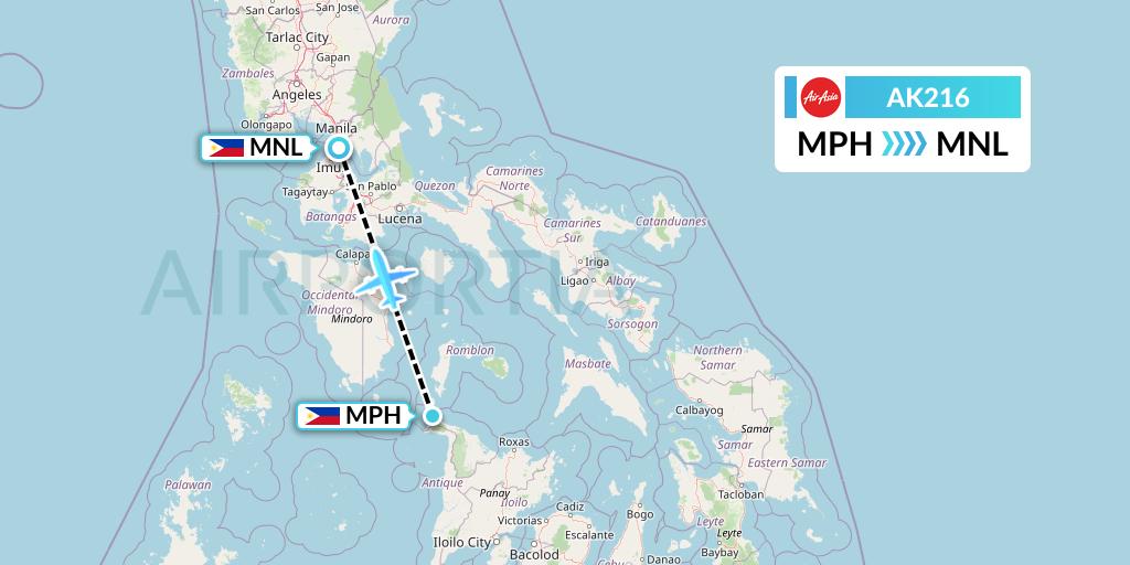 AK216 AirAsia Flight Map: Caticlan to Manila