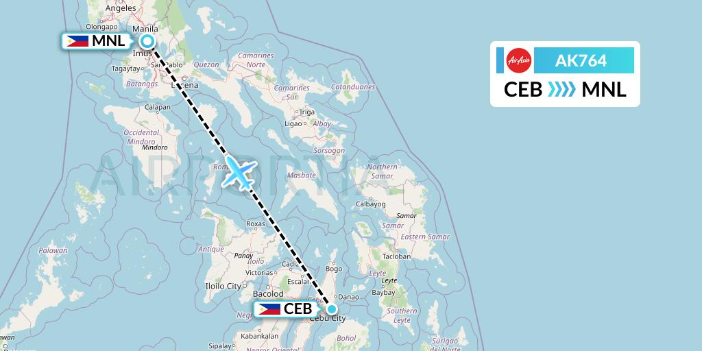 AK764 AirAsia Flight Map: Cebu to Manila