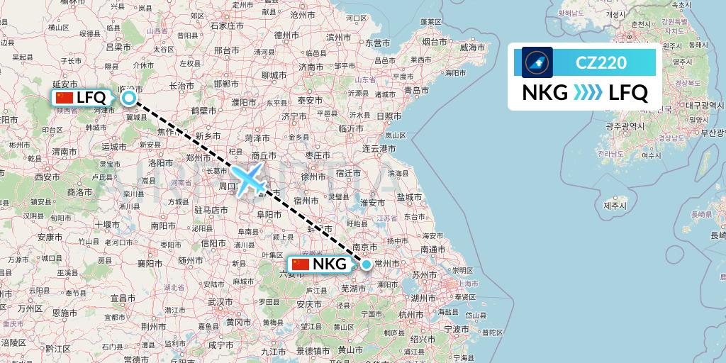CZ220 China Southern Airlines Flight Map: Nanjing to Yulin