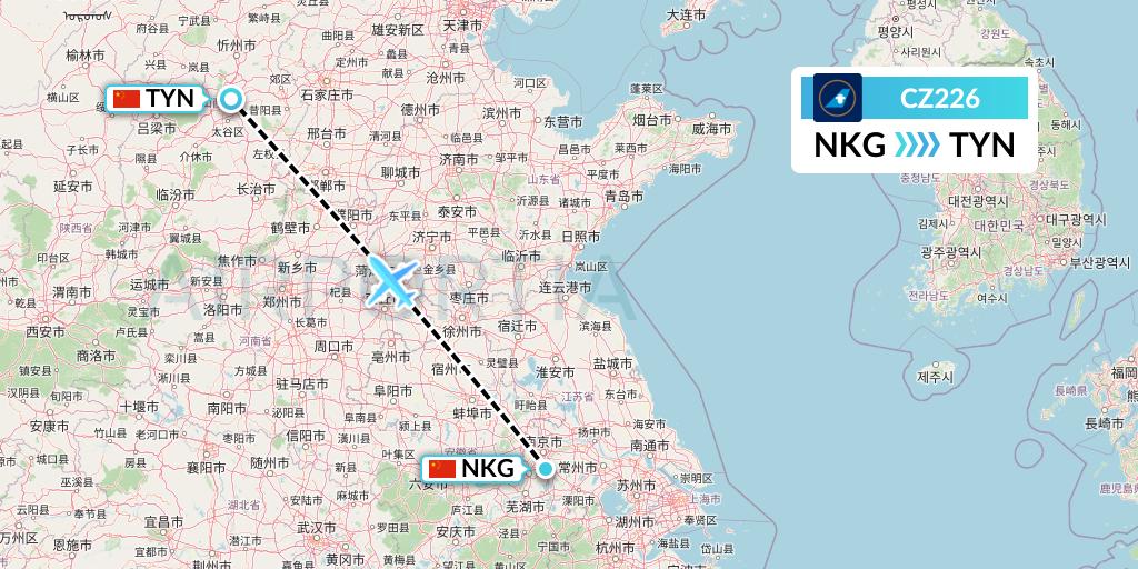 CZ226 China Southern Airlines Flight Map: Nanjing to Taiyuan