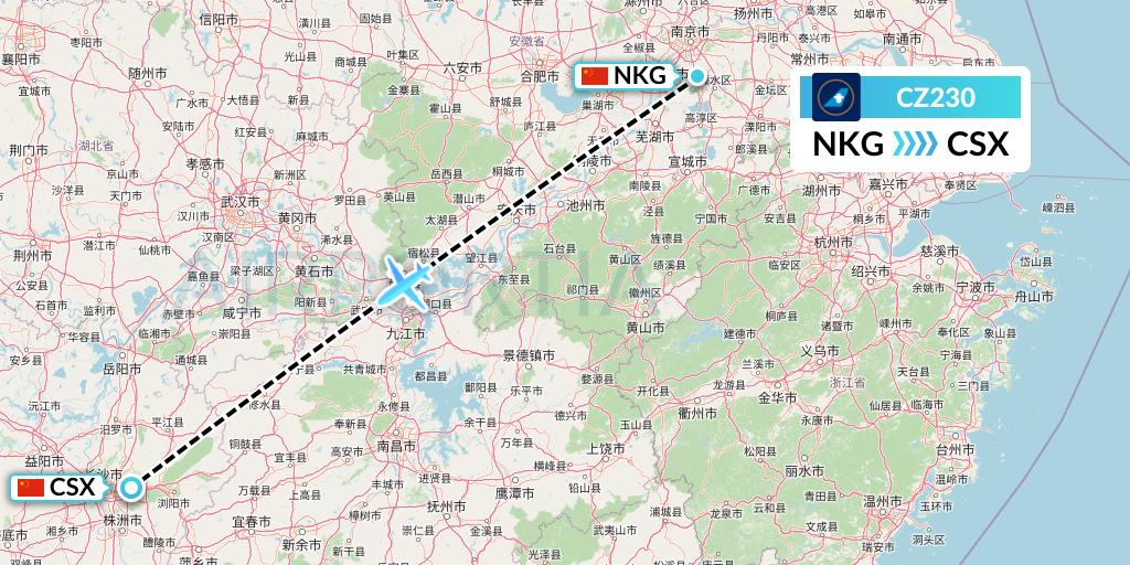 CZ230 China Southern Airlines Flight Map: Nanjing to Changsha