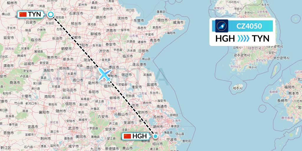 CZ4050 China Southern Airlines Flight Map: Hangzhou to Taiyuan