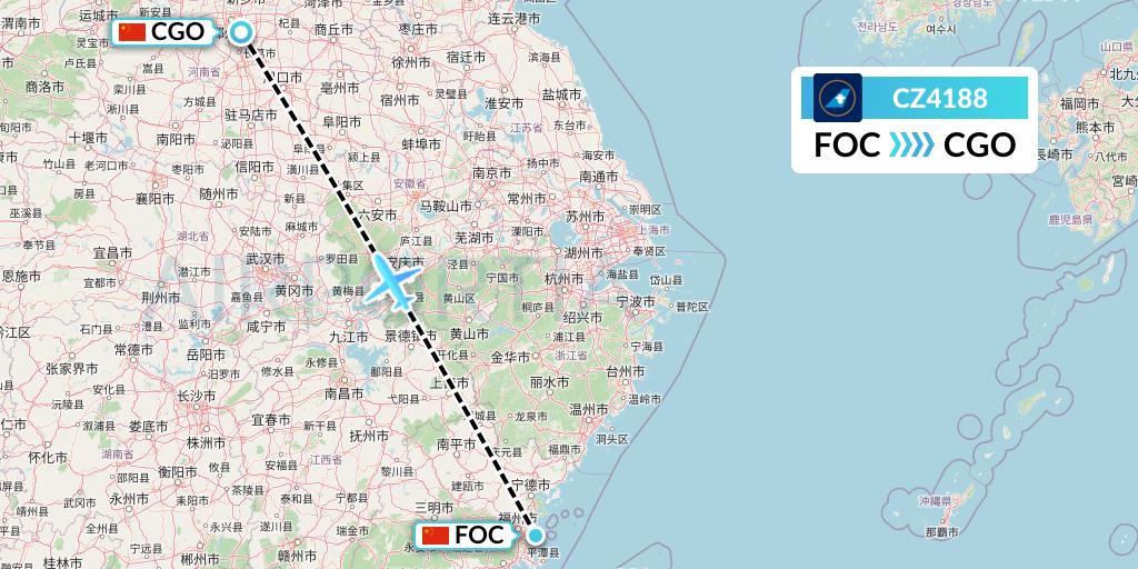 CZ4188 China Southern Airlines Flight Map: Fuzhou to Zhengzhou