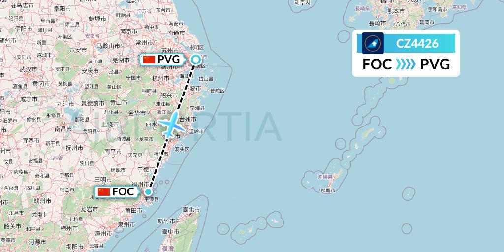 CZ4426 China Southern Airlines Flight Map: Fuzhou to Shanghai