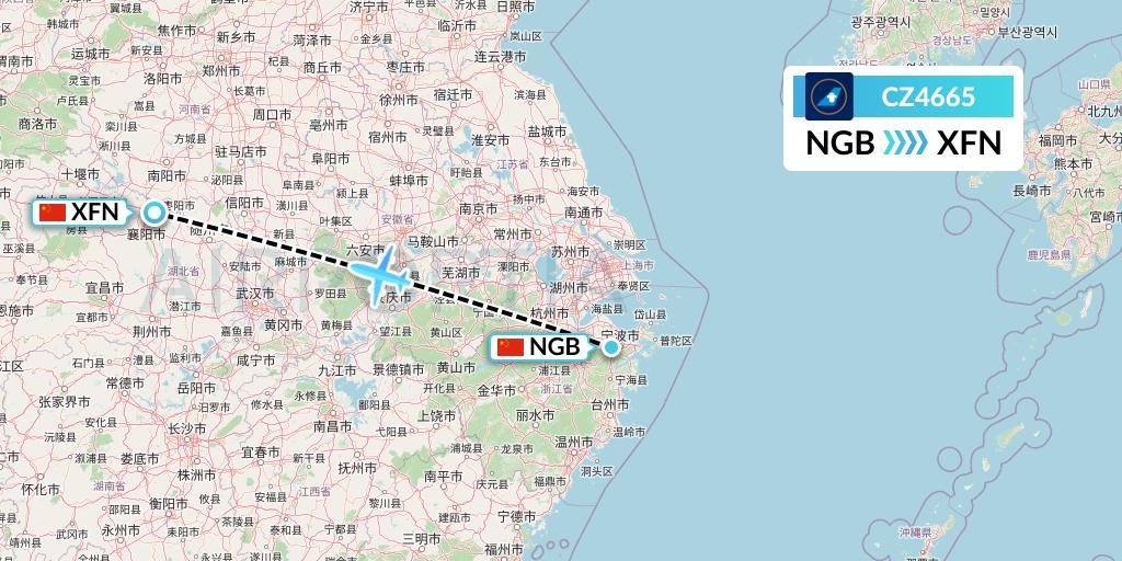 CZ4665 China Southern Airlines Flight Map: Ningbo to Xiangyang