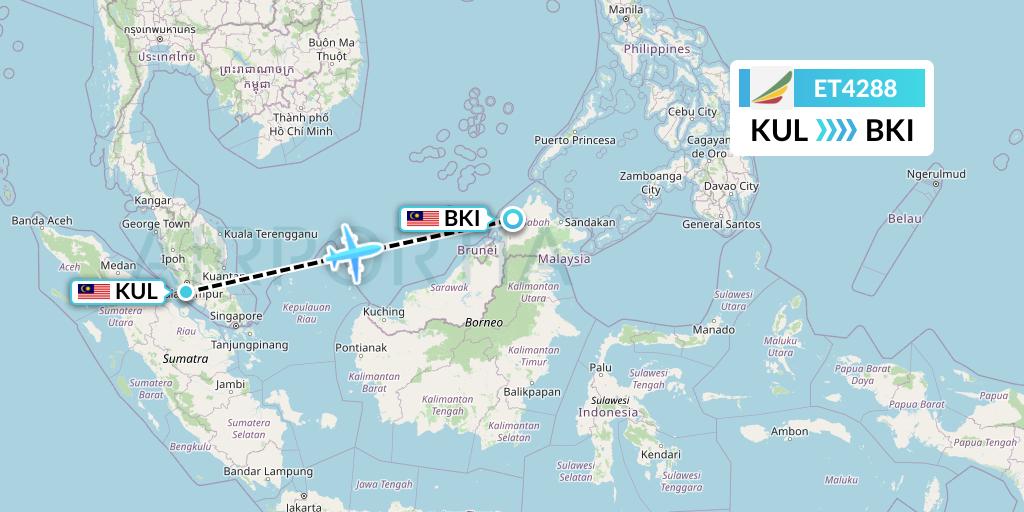 ET4288 Ethiopian Airlines Flight Map: Kuala Lumpur to Kota Kinabalu