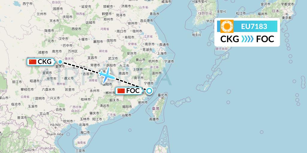 EU7183 Chengdu Airlines Flight Map: Chongqing to Fuzhou