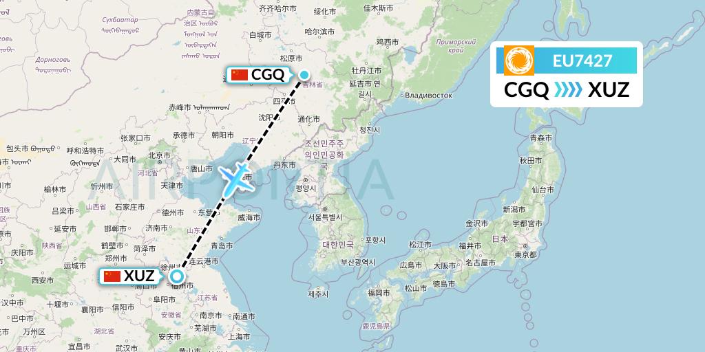 EU7427 Chengdu Airlines Flight Map: Changchun to Xuzhou