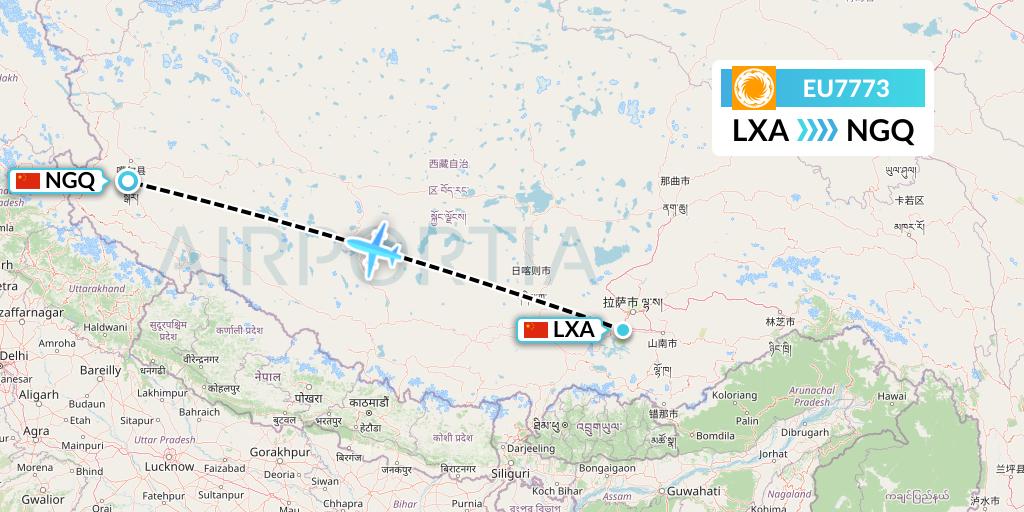 EU7773 Chengdu Airlines Flight Map: Lhasa to Ngari