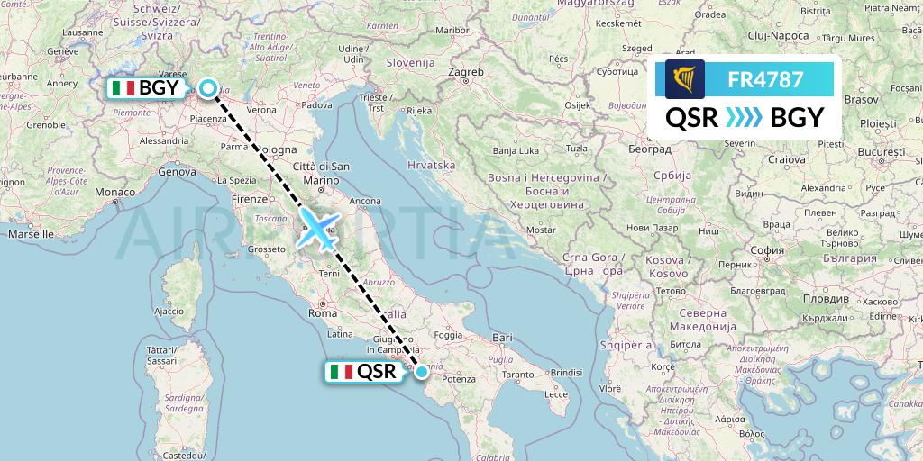 FR4787 Ryanair Flight Map: Salerno to Milan