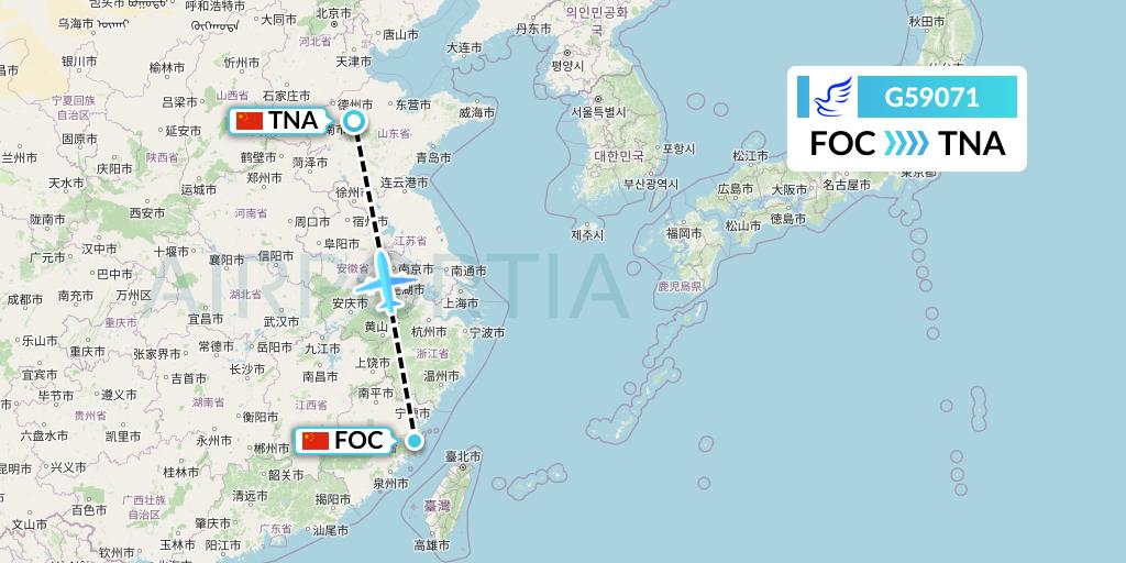 G59071 China Express Airlines Flight Map: Fuzhou to Jinan