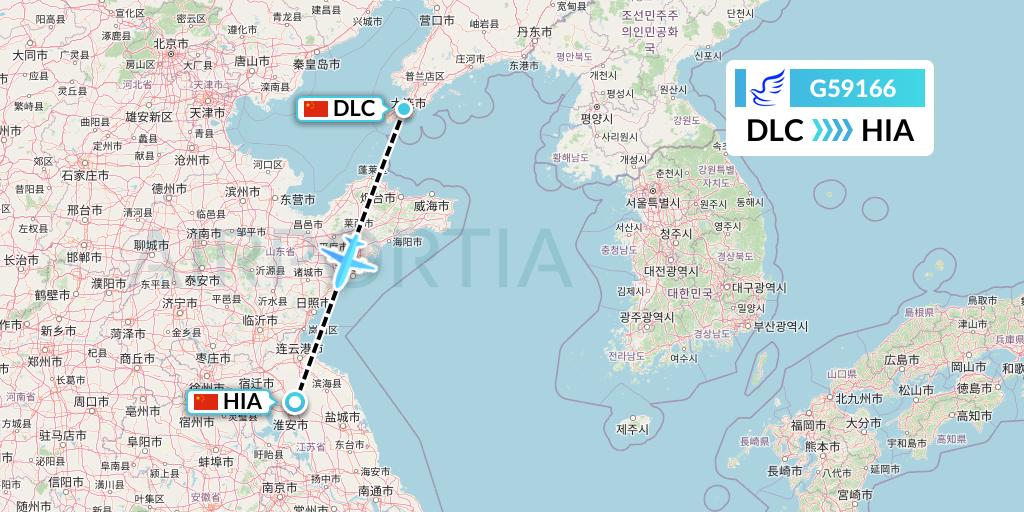 G59166 China Express Airlines Flight Map: Dalian to Huai'an