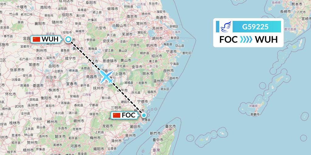 G59225 China Express Airlines Flight Map: Fuzhou to Wuhan