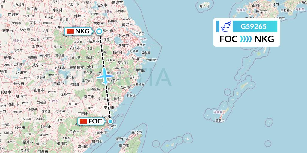 G59265 China Express Airlines Flight Map: Fuzhou to Nanjing