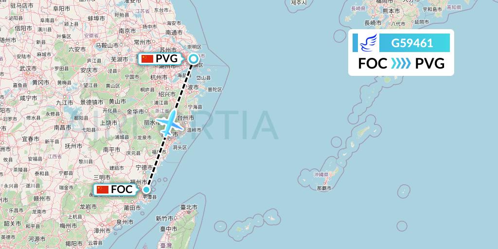 G59461 China Express Airlines Flight Map: Fuzhou to Shanghai