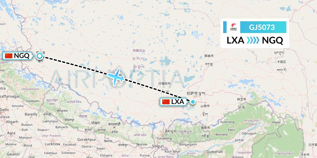 GJ5073 Loong Airlines Flight Map: Lhasa to Ngari