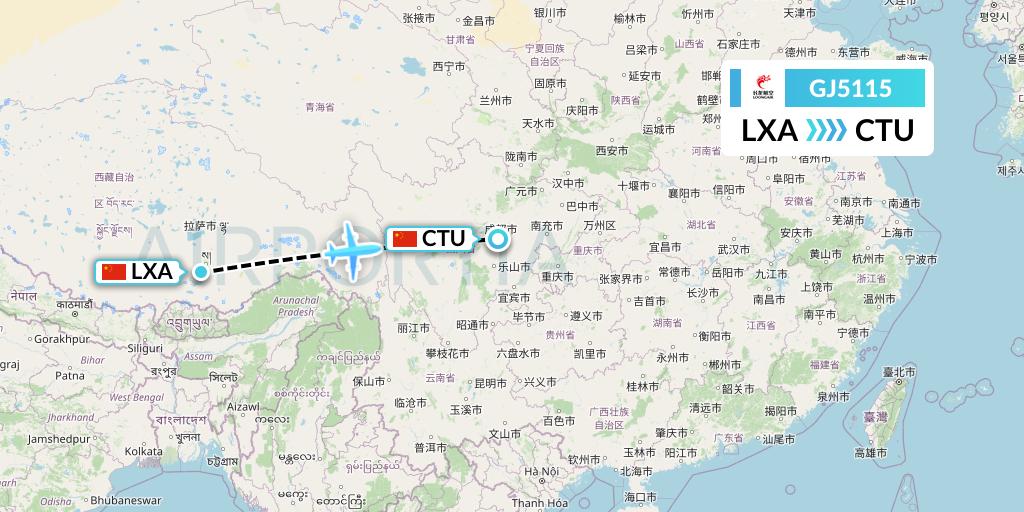 GJ5115 Loong Airlines Flight Map: Lhasa to Chengdu