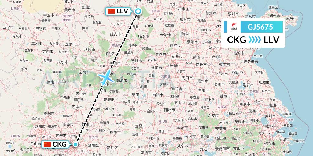 GJ5675 Loong Airlines Flight Map: Chongqing to Kunming