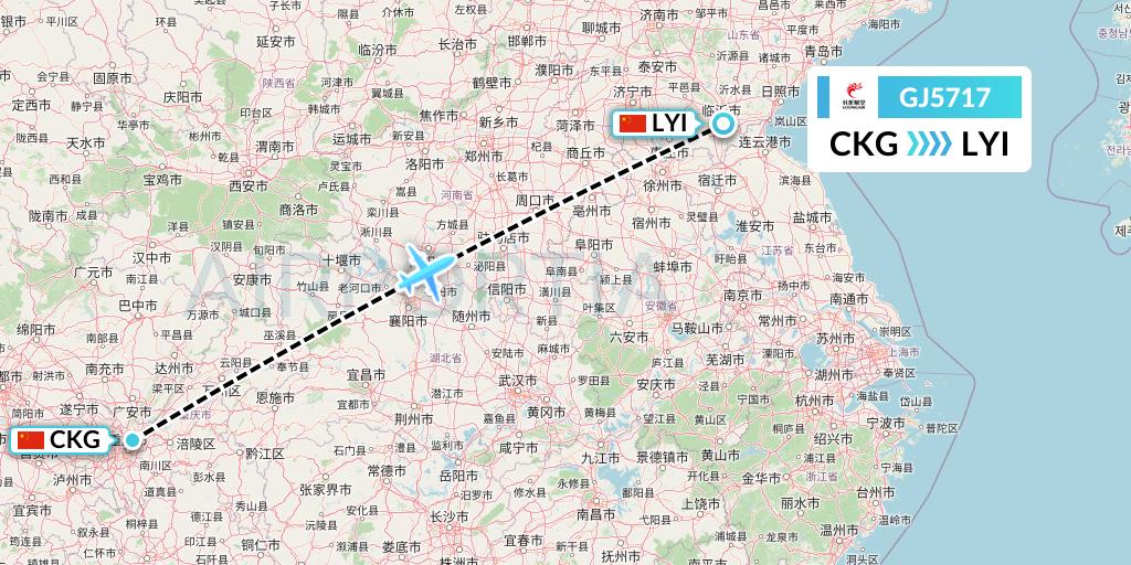 GJ5717 Loong Airlines Flight Map: Chongqing to Linyi