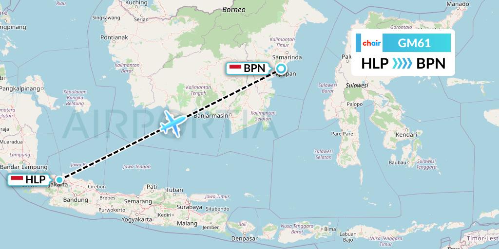 GM61 Chair Airlines Flight Map: Jakarta to Balikpapan