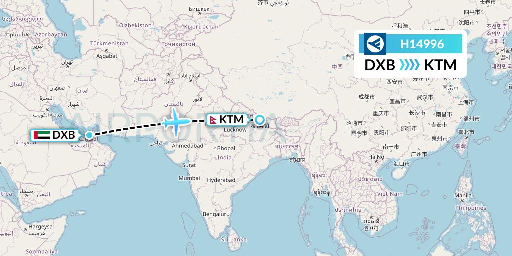 H14996 Hahn Air Systems Flight Map: Dubai to Kathmandu