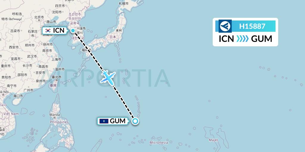 H15887 Hahn Air Systems Flight Map: Seoul to Guam