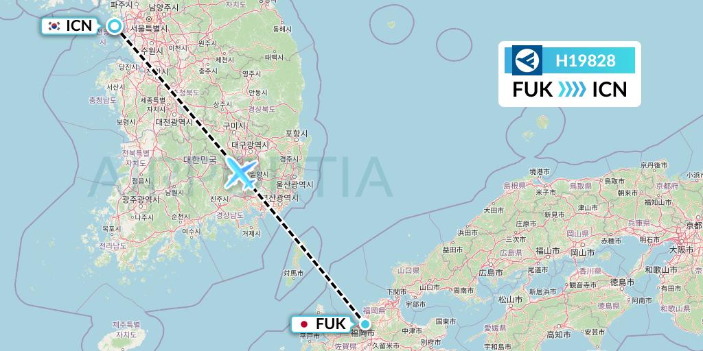 H19828 Hahn Air Systems Flight Map: Fukuoka to Seoul