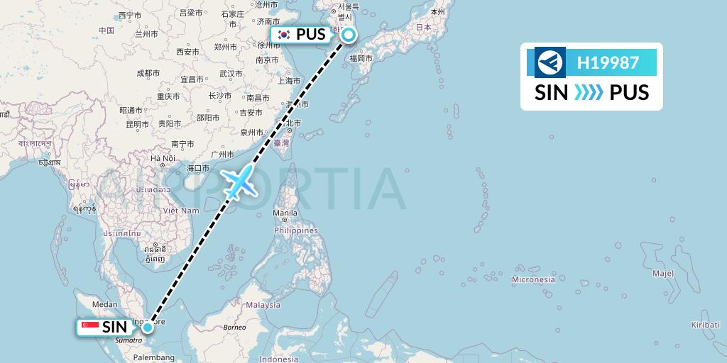 H19987 Hahn Air Systems Flight Map: Singapore to Busan